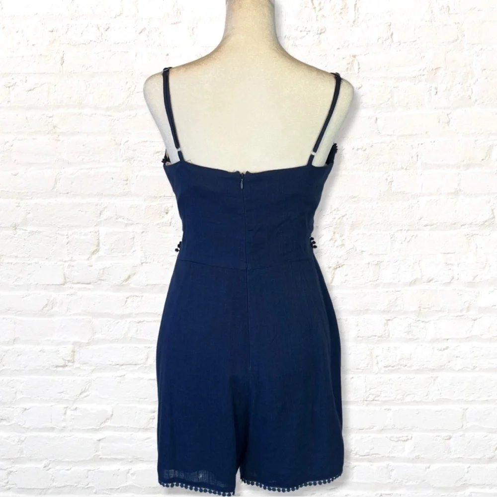 HYFVE Navy Blue Bow Knot Crochet Trim Short Romper Size Large Navy
